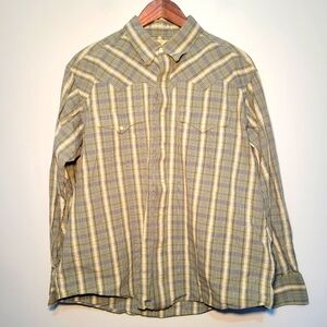 Wrangler Men's Vintage Pearl Snap Green Plaid Long Sleeve Button Down Shirt Sz L